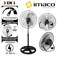 Ventilador Imaco FSM 2060 20" 3 en 1 Pedestal Mesa y Pared Negro